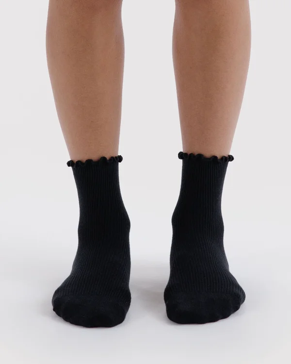 Lettuce Edge Sock Set of 2 - Black - Material: organic-cotton