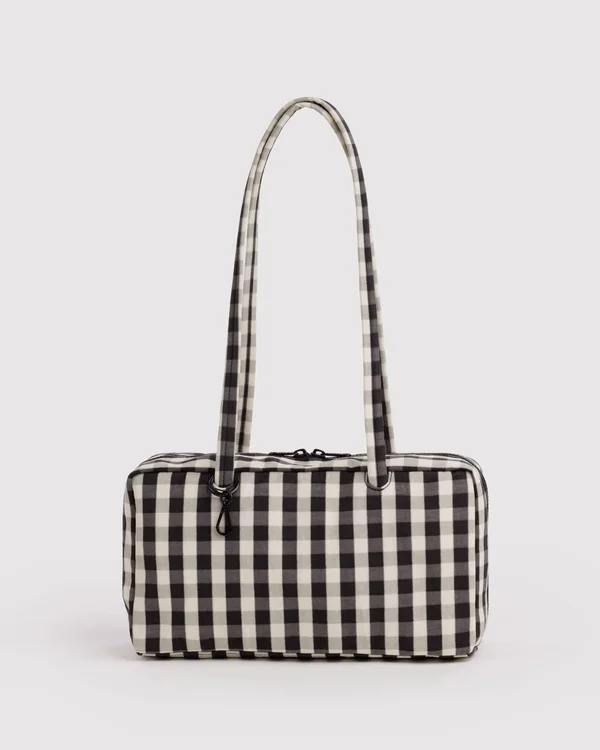 Nylon Bowler Bag - Black And Cream Gingham