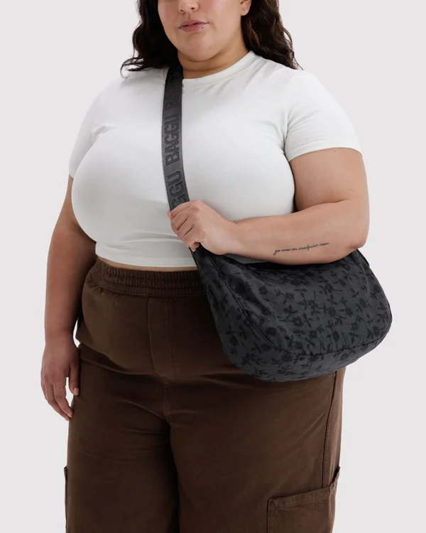 Medium Nylon Crescent Bag - Charcoal Ditsy Floral - Size: OS