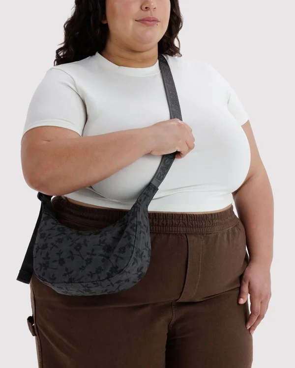 Small Nylon Crescent Bag - Charcoal Ditsy Floral - Size: OS