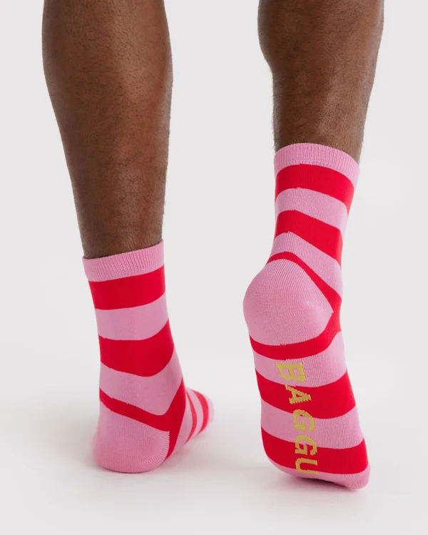 Crew Sock - Pink Stripe - Material: organic-cotton