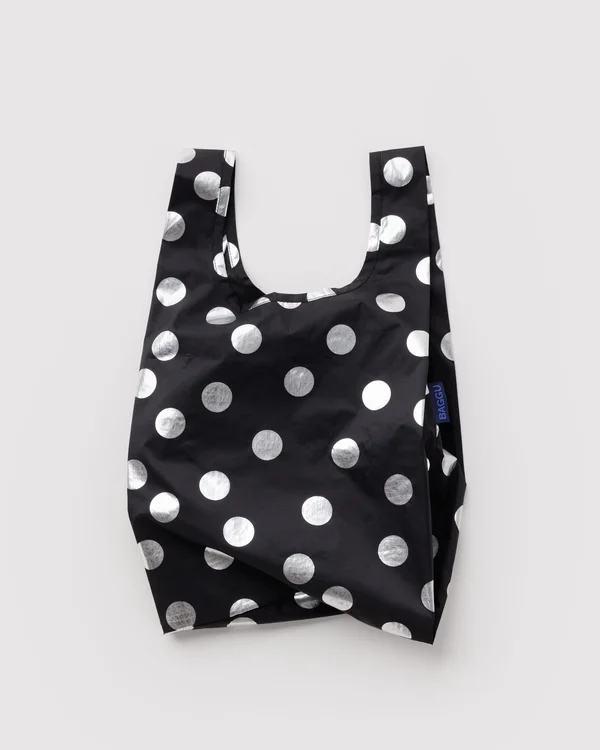 Baby Baggu - Silver Metallic Polka Dot - Material: ripstop-nylon