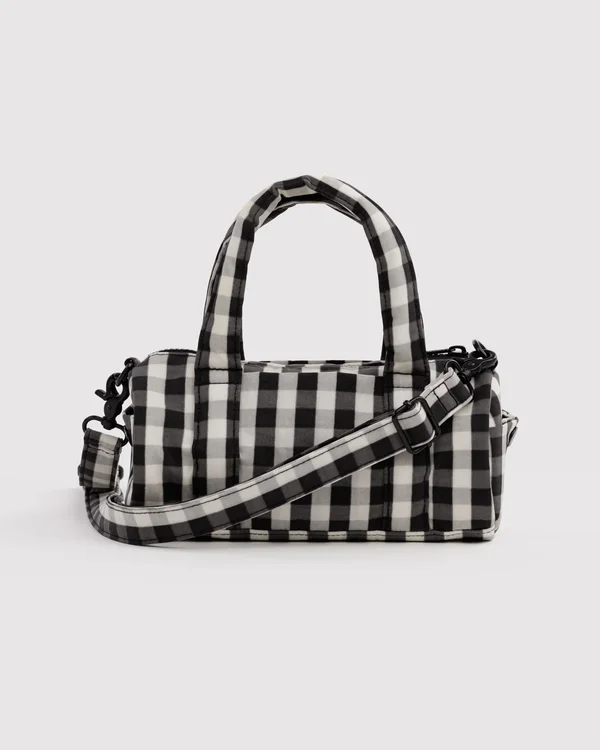 Small Nylon Duffle Bag - Black And Cream Gingham