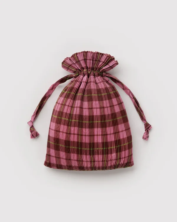 Pleated Baggu - Azalea Pink Tartan - Material: polyester