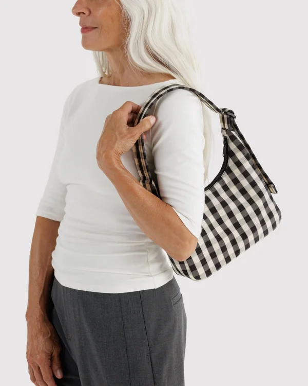 Mini Nylon Shoulder Bag - Black And Cream Gingham - Size: OS