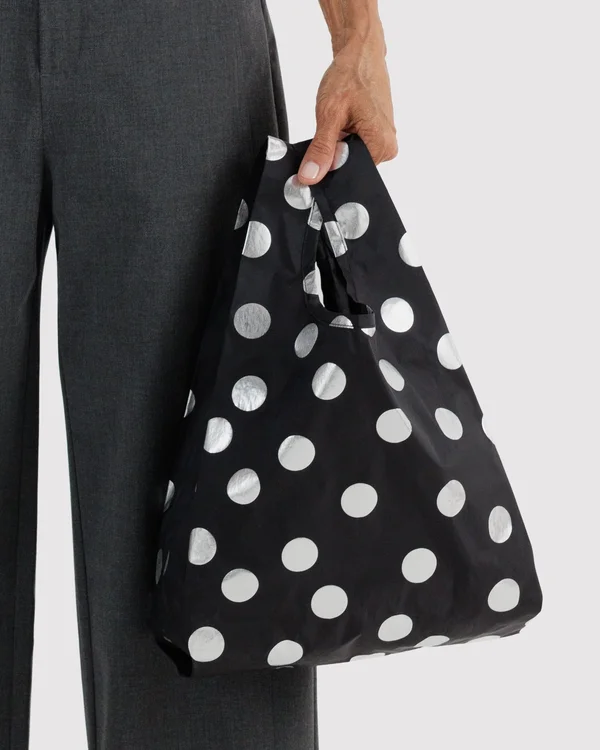 Baby Baggu - Silver Metallic Polka Dot - Material: ripstop-nylon