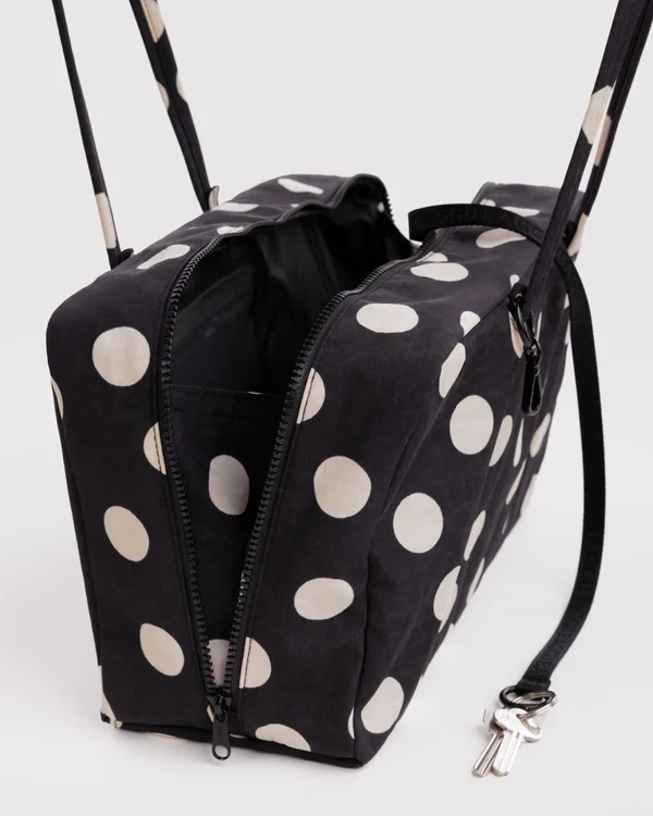 Medium Nylon Bowler Bag - Black And Cream Polka Dot - Size: OS