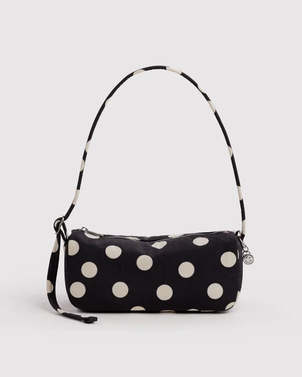Nylon Loaf Bag - Black And Cream Polka Dot
