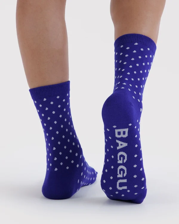 Crew Sock - Micro Blue and White Polka Dot - Material: organic-cotton