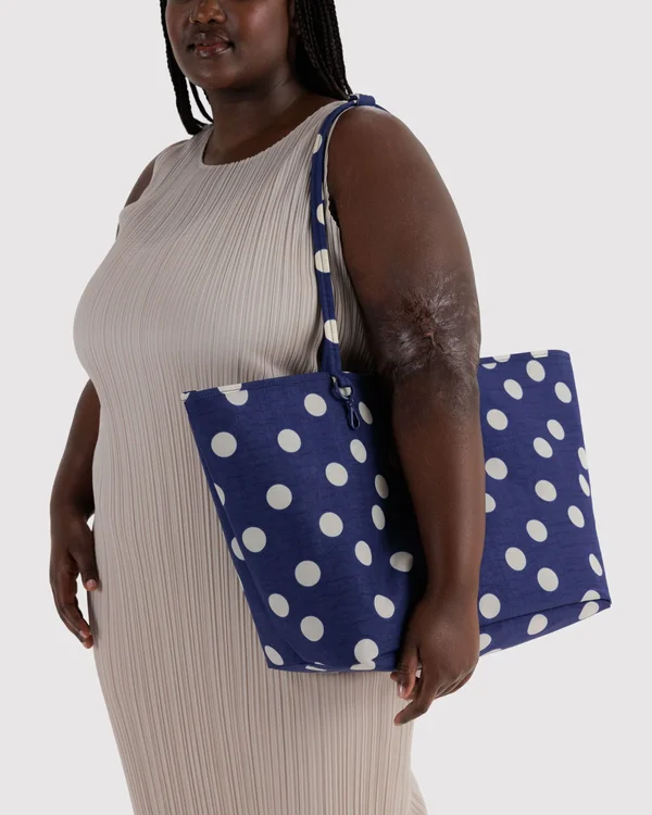 Large Nylon Reversible Tote - Navy Polka Dot Mix - Material: heavyweight-nylon