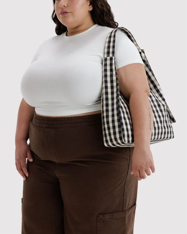 Nylon Shoulder Bag - Black And Cream Gingham - Material: heavyweight-nylon