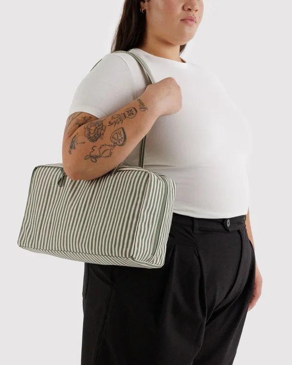 Medium Nylon Bowler Bag - Sage Stripe