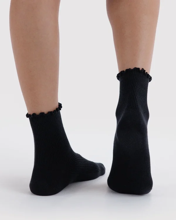 Lettuce Edge Sock Set of 2 - Black - Material: organic-cotton
