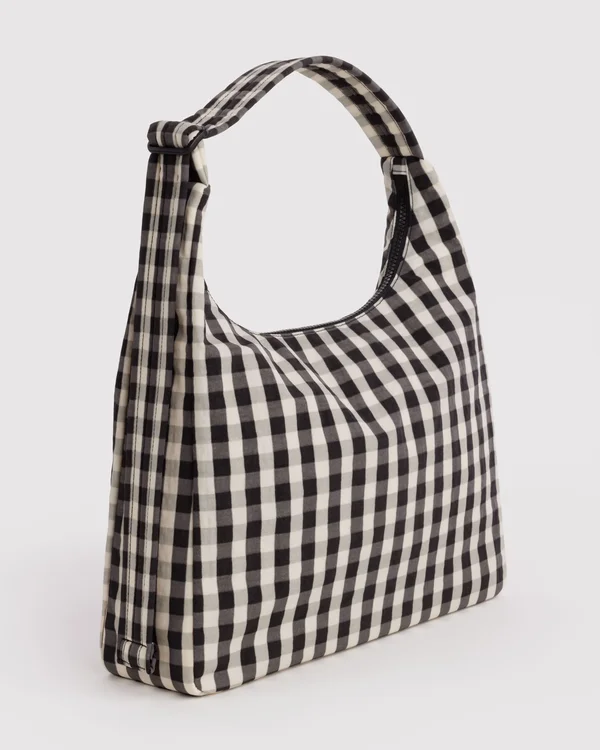 Nylon Shoulder Bag - Black And Cream Gingham - Material: heavyweight-nylon