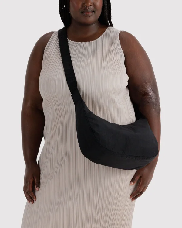 Medium Nylon Crescent Bag - Black