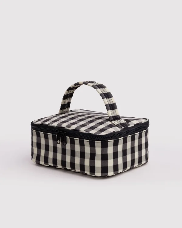 Small Cosmetic Case - Black And Cream Gingham - Material: heavyweight-nylon