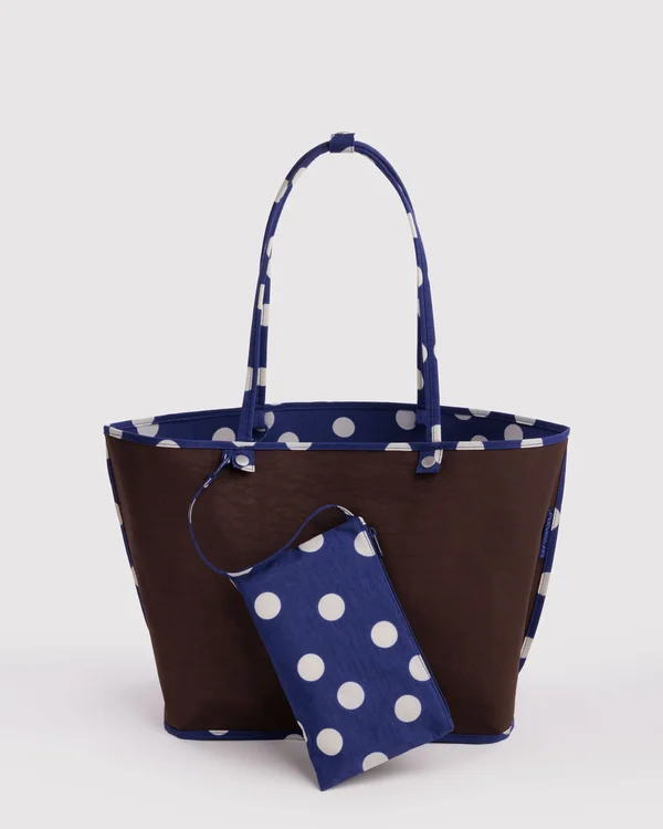 Large Nylon Reversible Tote - Navy Polka Dot Mix - Material: heavyweight-nylon