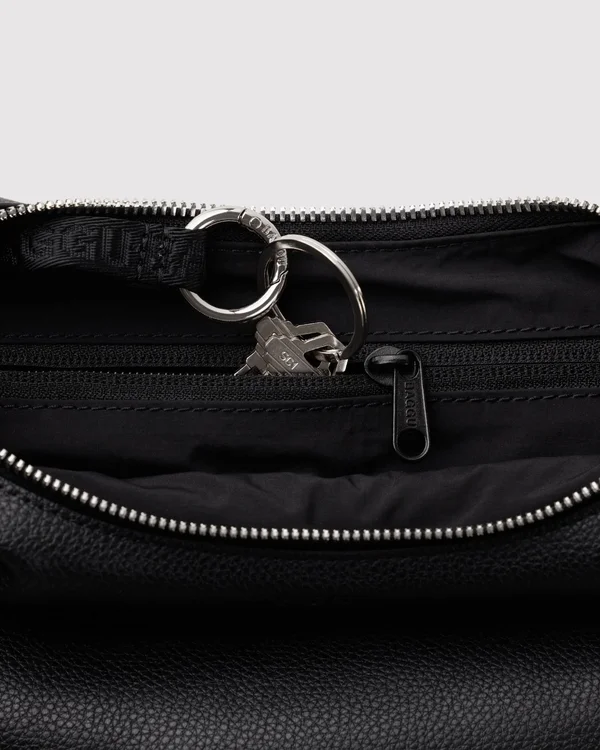 Small Recycled Leather Flat Crescent - Black